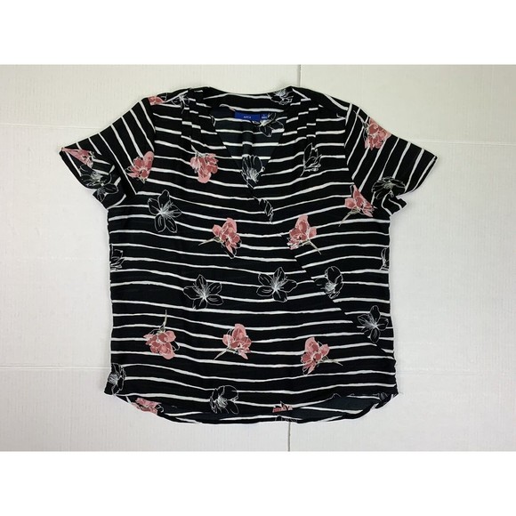 Apt 9 Tops - Apt 9 Womens L Floral Print Wrap Blouse Tunic Top Short Sleeve Black White Pink